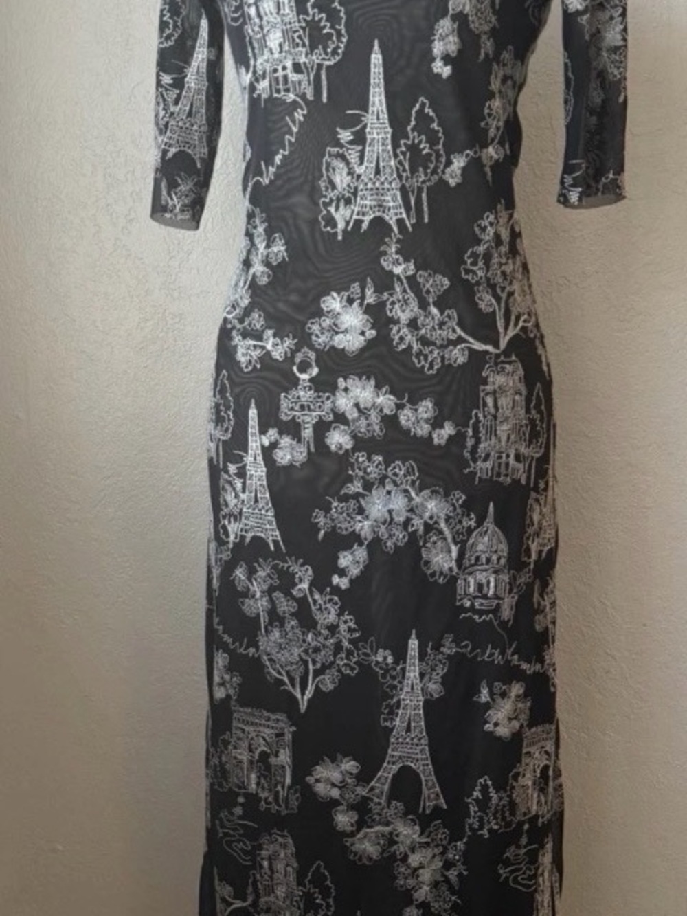 NWOT Johnny Was ~ Jade Black & White Eiffel Tower Print Mesh Maxi Dress Small